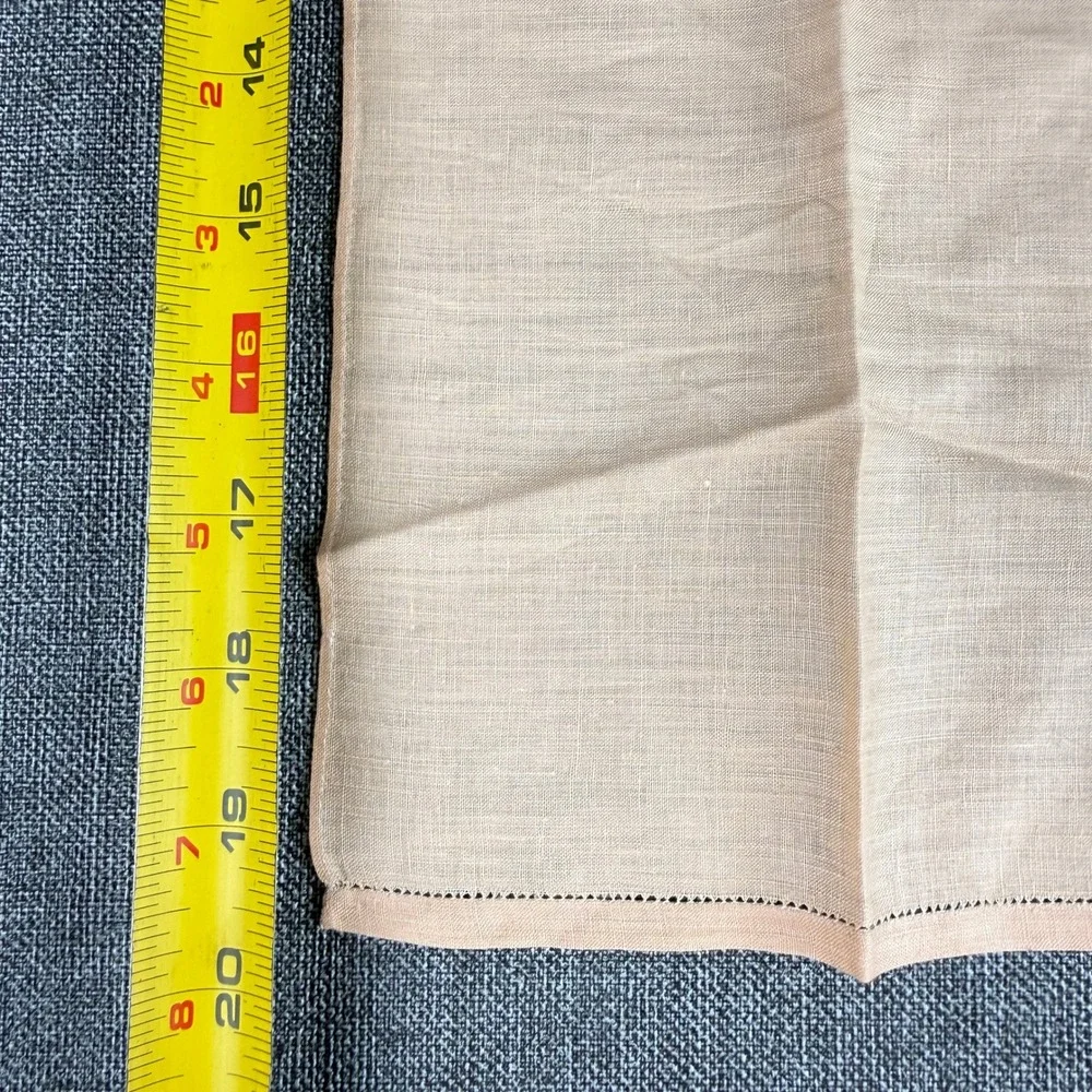 Vintage Madeira Portugal Hand Embroidered Linen Towel Peach Blue Scalloped